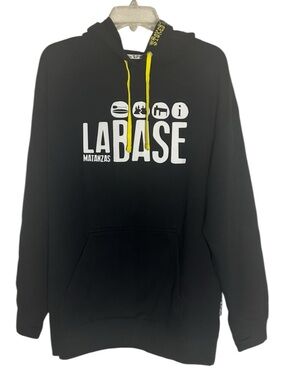 Stoked La Base Matanzas Black Hoodie with Yellow Drawstrings Size L NEW with Tag